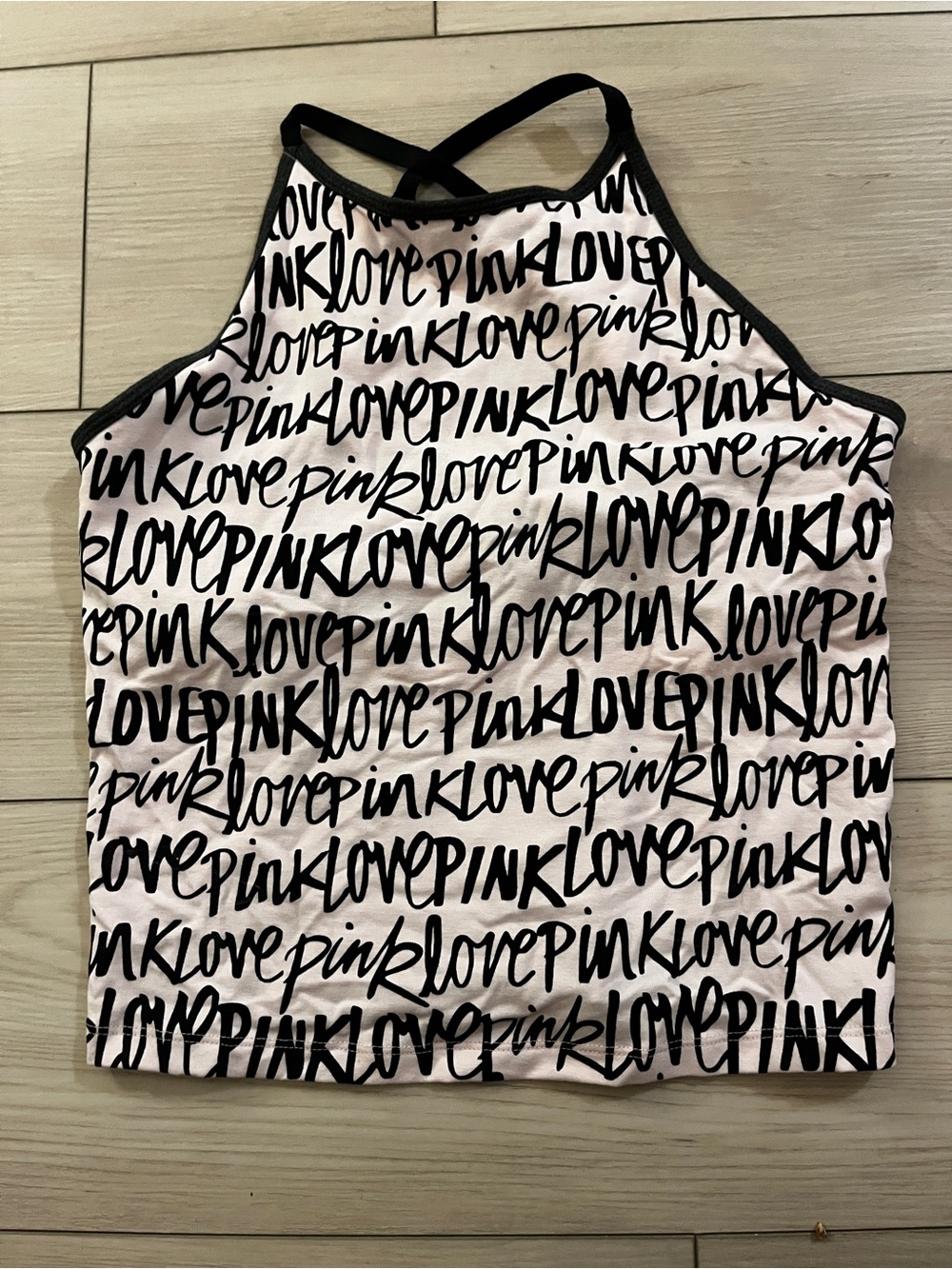 Victoria's Secret Pink & Black Script Crossback Tank